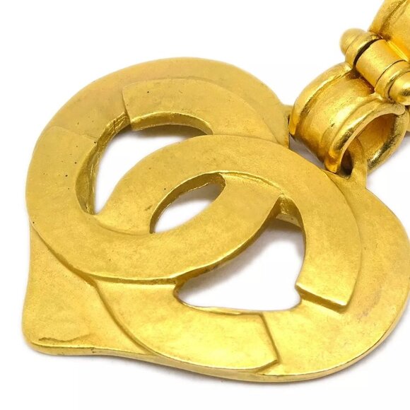 Chanel Dangle Heart Earrings Clip-On Gold 95P - Picture 2 of 4